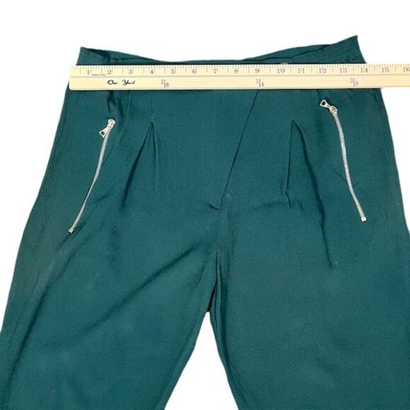 Sandro Paris Polina Crepe Emerald Green Pants Silver Hardware Zip Ankle Size 6 - Picture 6 of 12